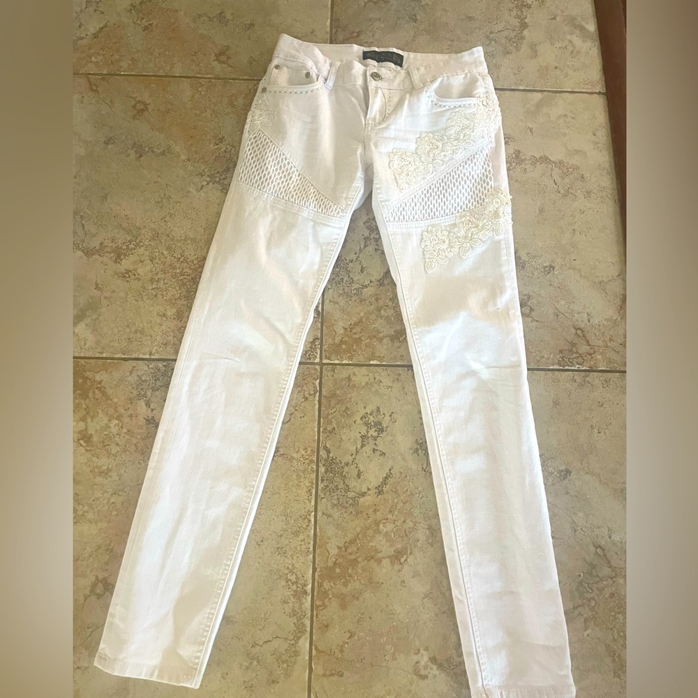 Vintage VO Jeans, white, gems, size M (28)